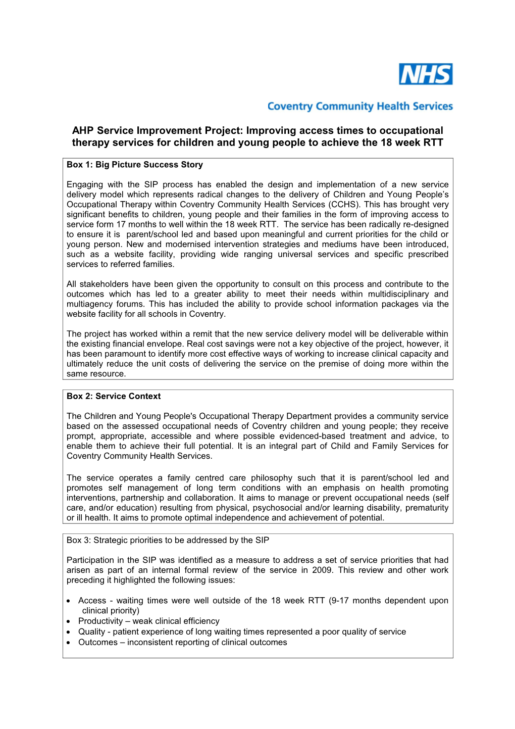 AHP SIP Reporting Template (Text in Italics in Each Box Relates to the Section in Survey