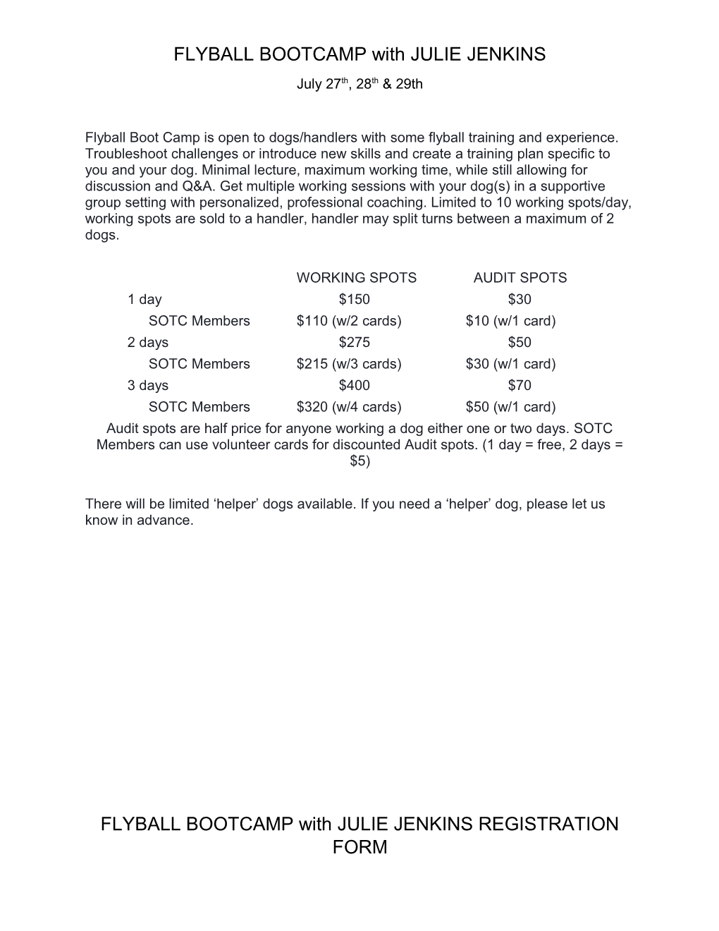 FLYBALL BOOTCAMP with JULIE JENKINS