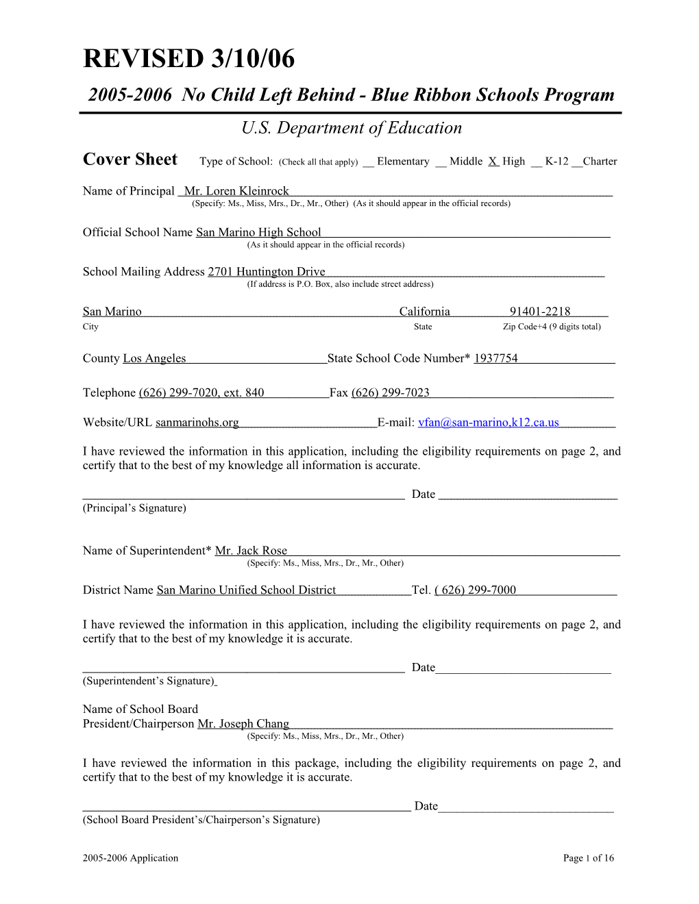 Application: 2005-2006, No Child Left Behind - Blue Ribbon Schools Program (Msword) s9