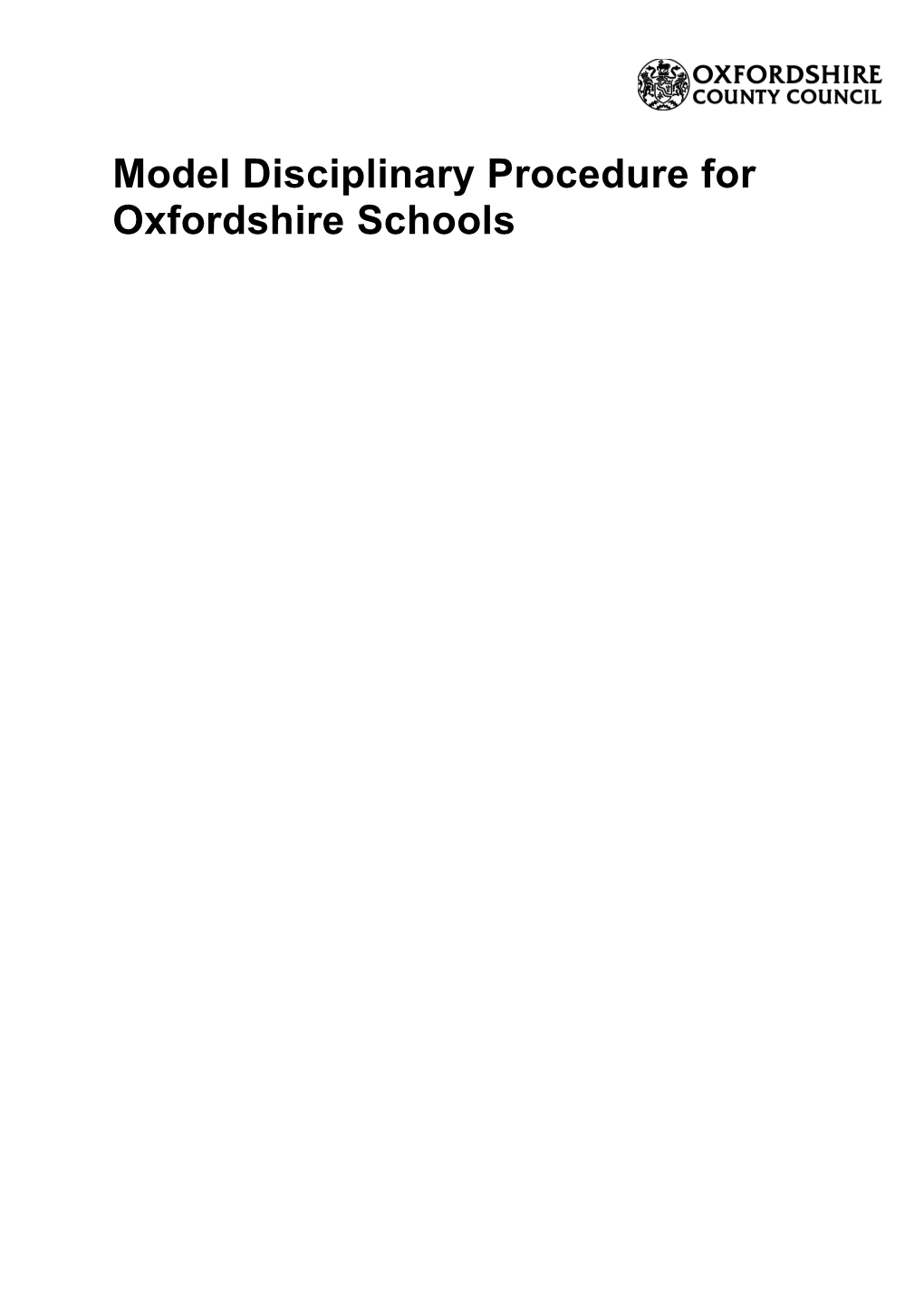 Model Disciplinary Procedure for Oxfordshire Schools