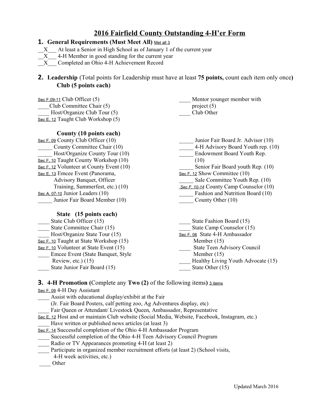 2016 Fairfield County Outstanding 4-H Er Form