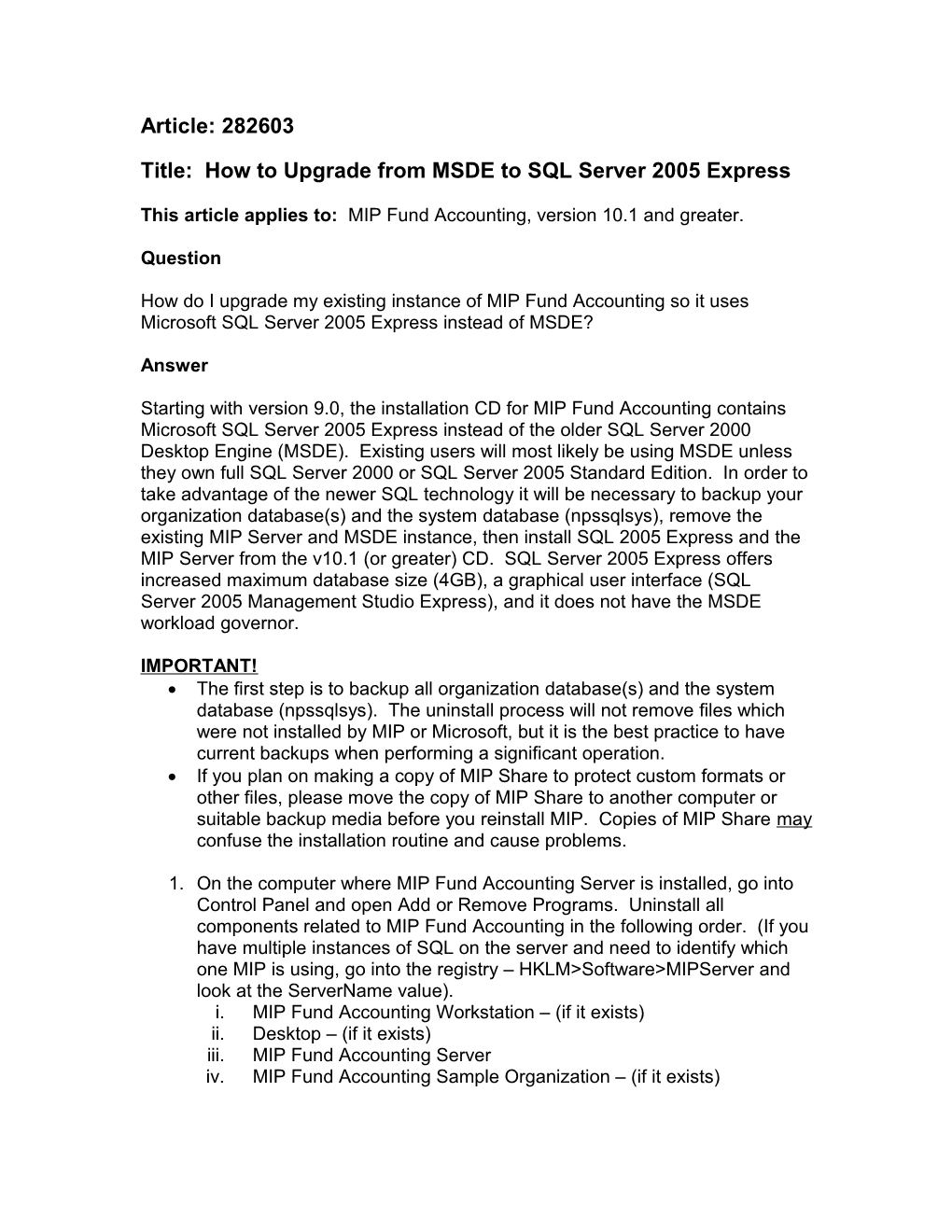 Title: How to Upgrade from MSDE to SQL Server 2005 Express