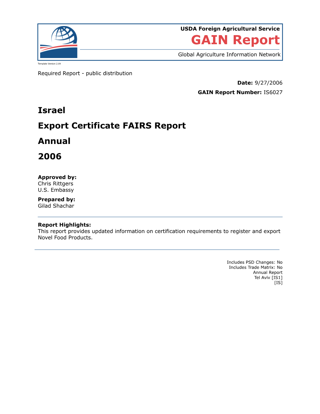 Export Certificate Report 2006