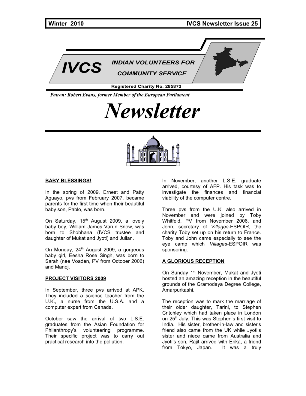 Winter 2010 IVCS Newsletter Issue 25