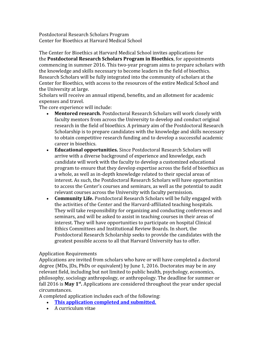 Postdoctoral Research Scholars Program