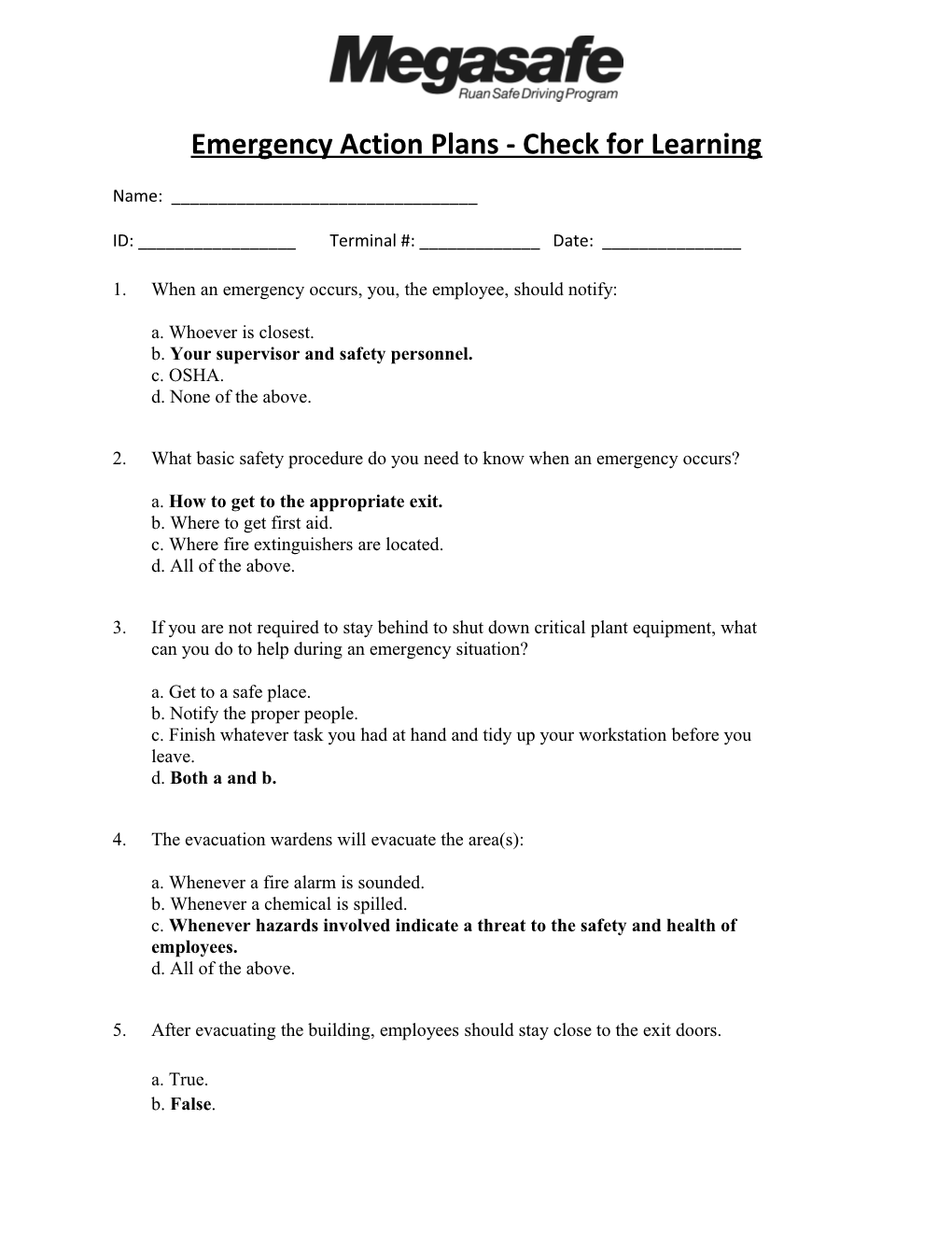 Emergency Action Plans - Check for Learning