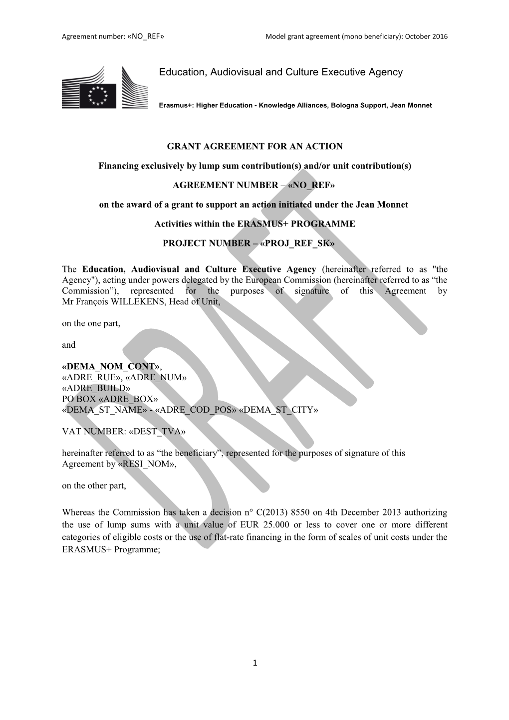 Grant Agreement for an Action