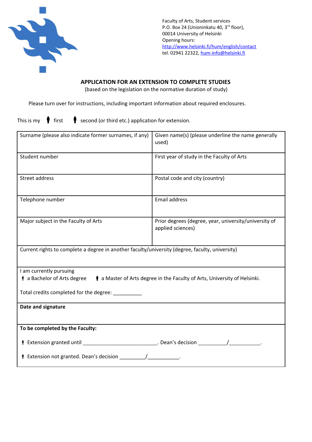 Application for an Extension to Complete Studies