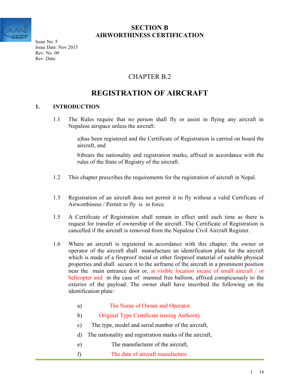 Registration of Aircraft