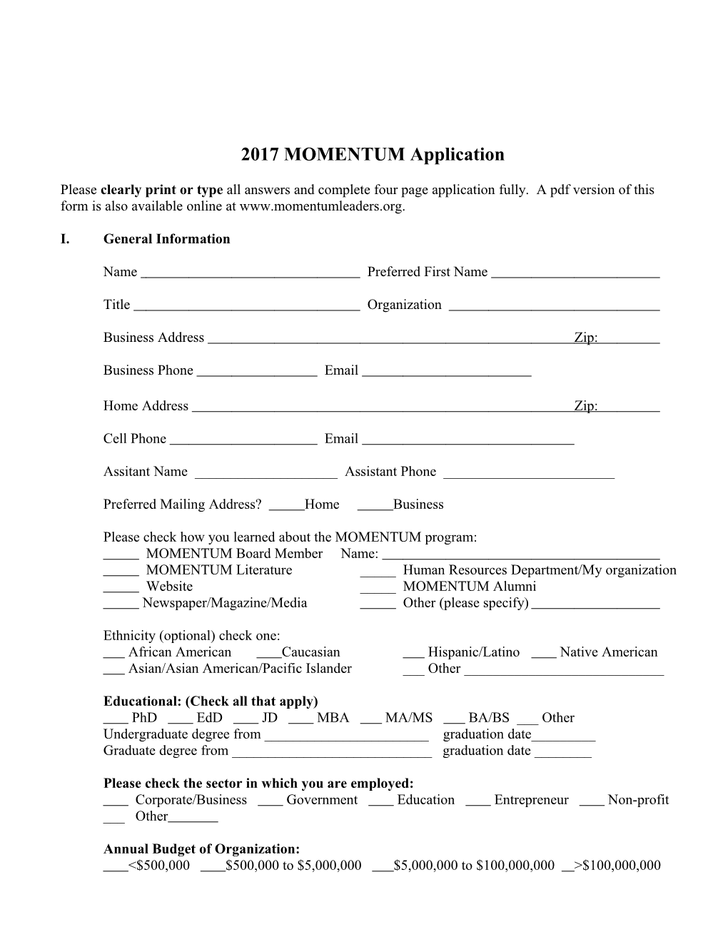 2017 MOMENTUM Application