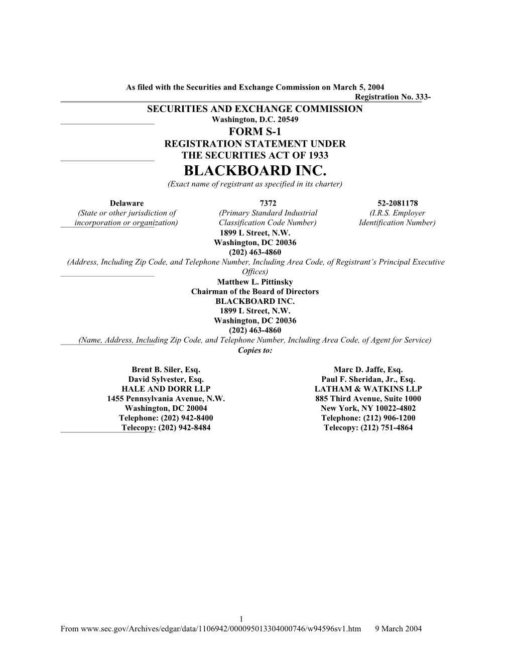 As Filed with the Securities and Exchange Commission on March5, 2004