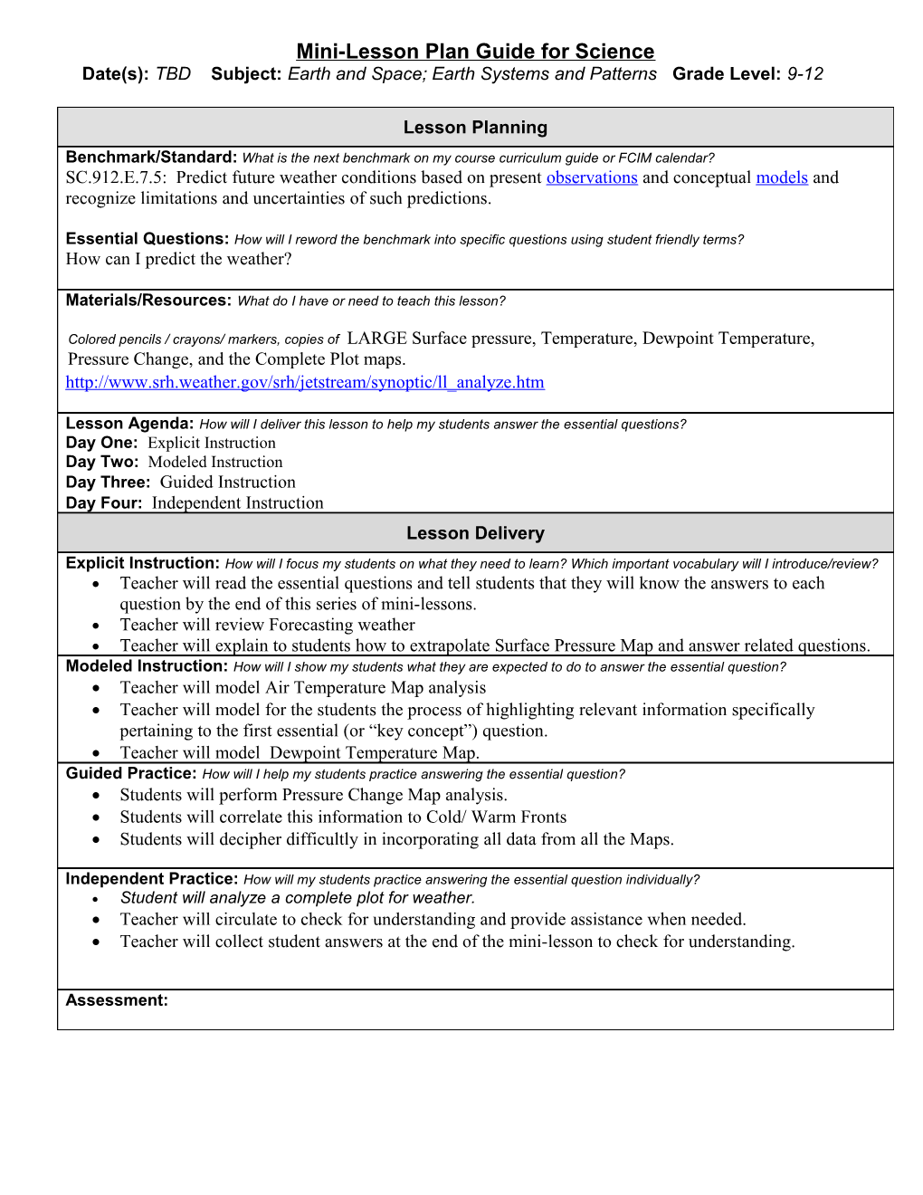 Instructional Focus Lesson Plan s1