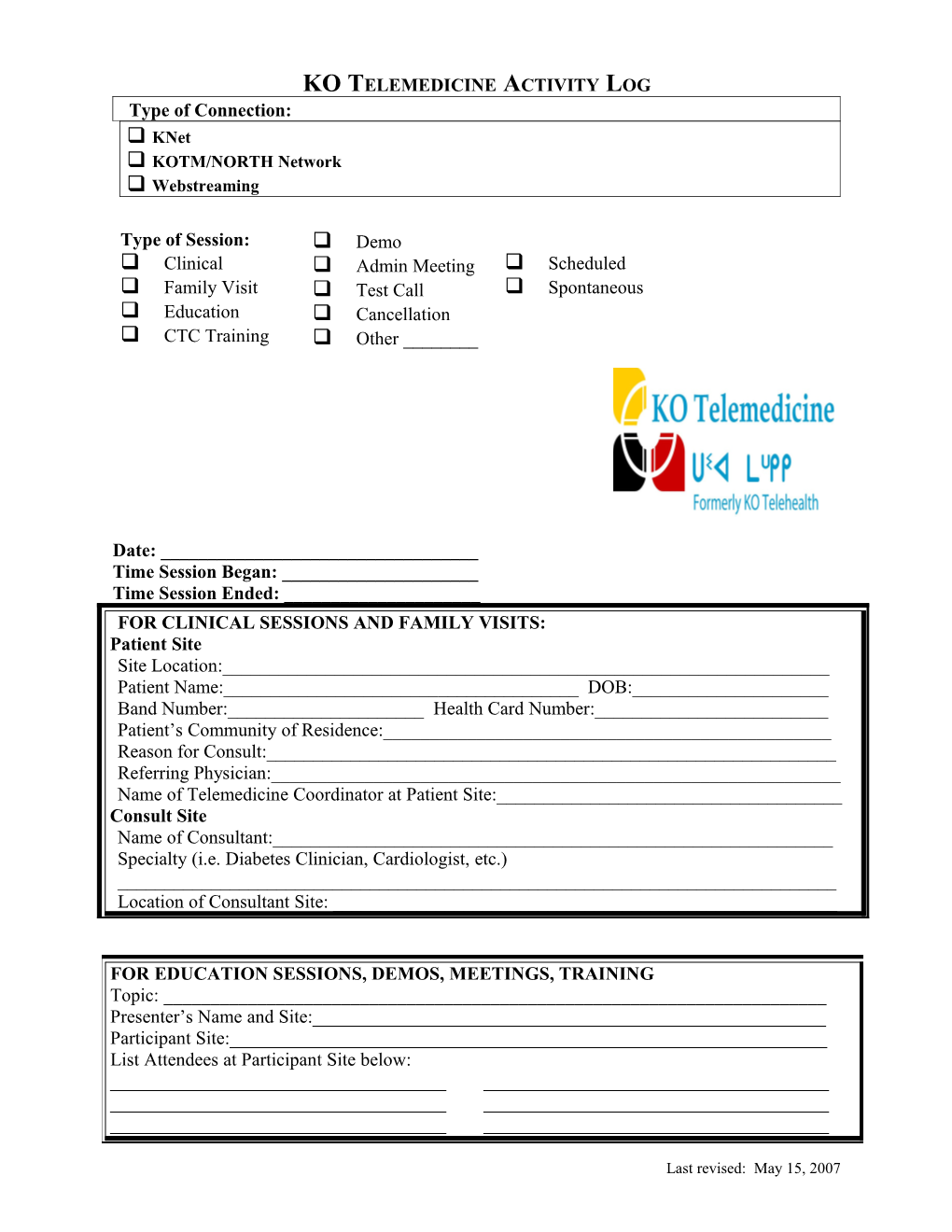 KO Telemedicine Activity Log