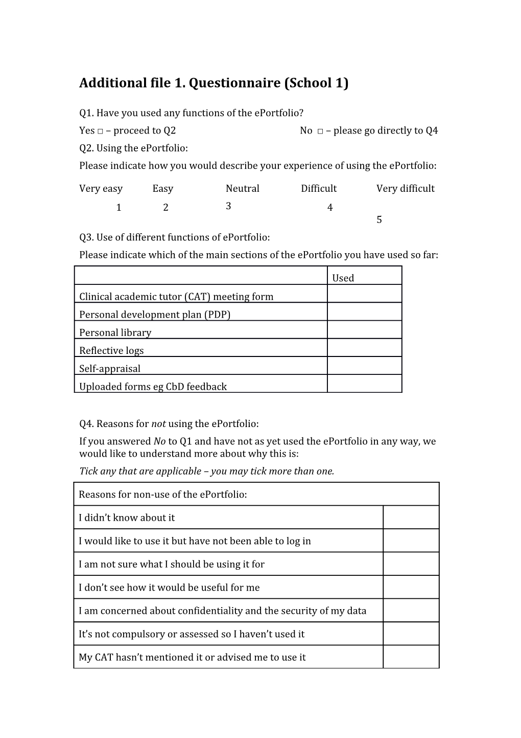 Additional File 1. Questionnaire (School 1)
