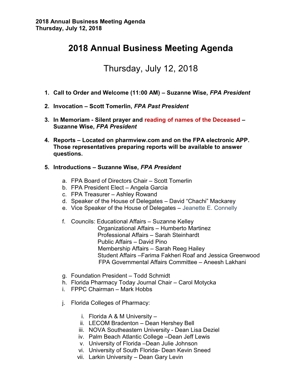 2009 Annual Business Meeting Agenda