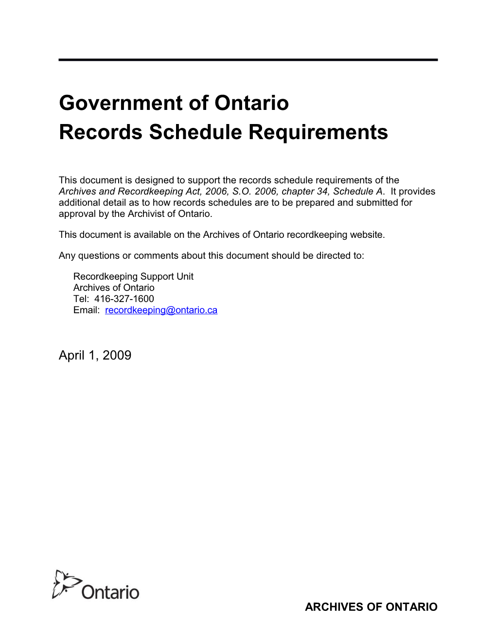 Government Of Ontario Records Schedule Requirements