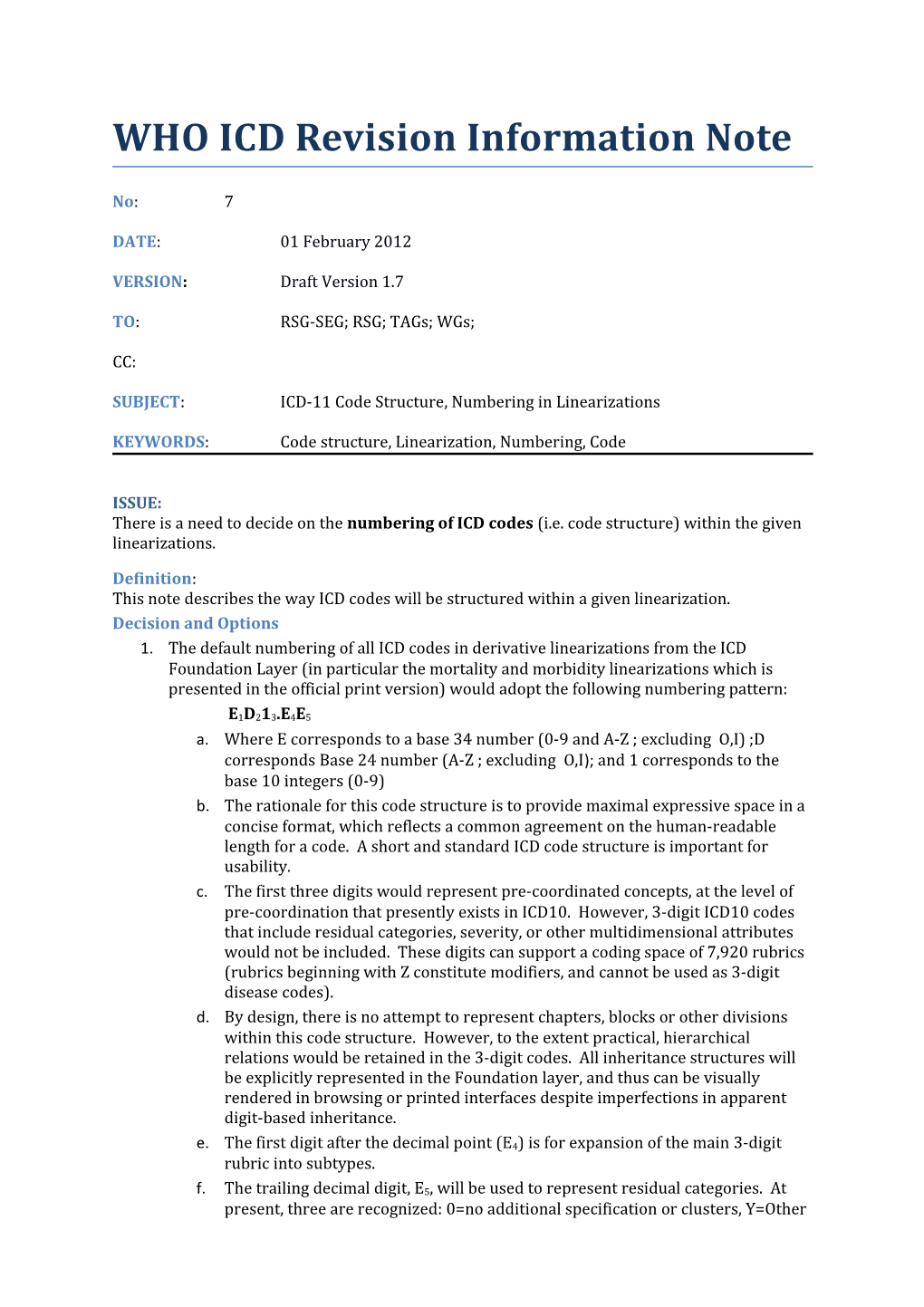 WHO ICD Revision Information Note