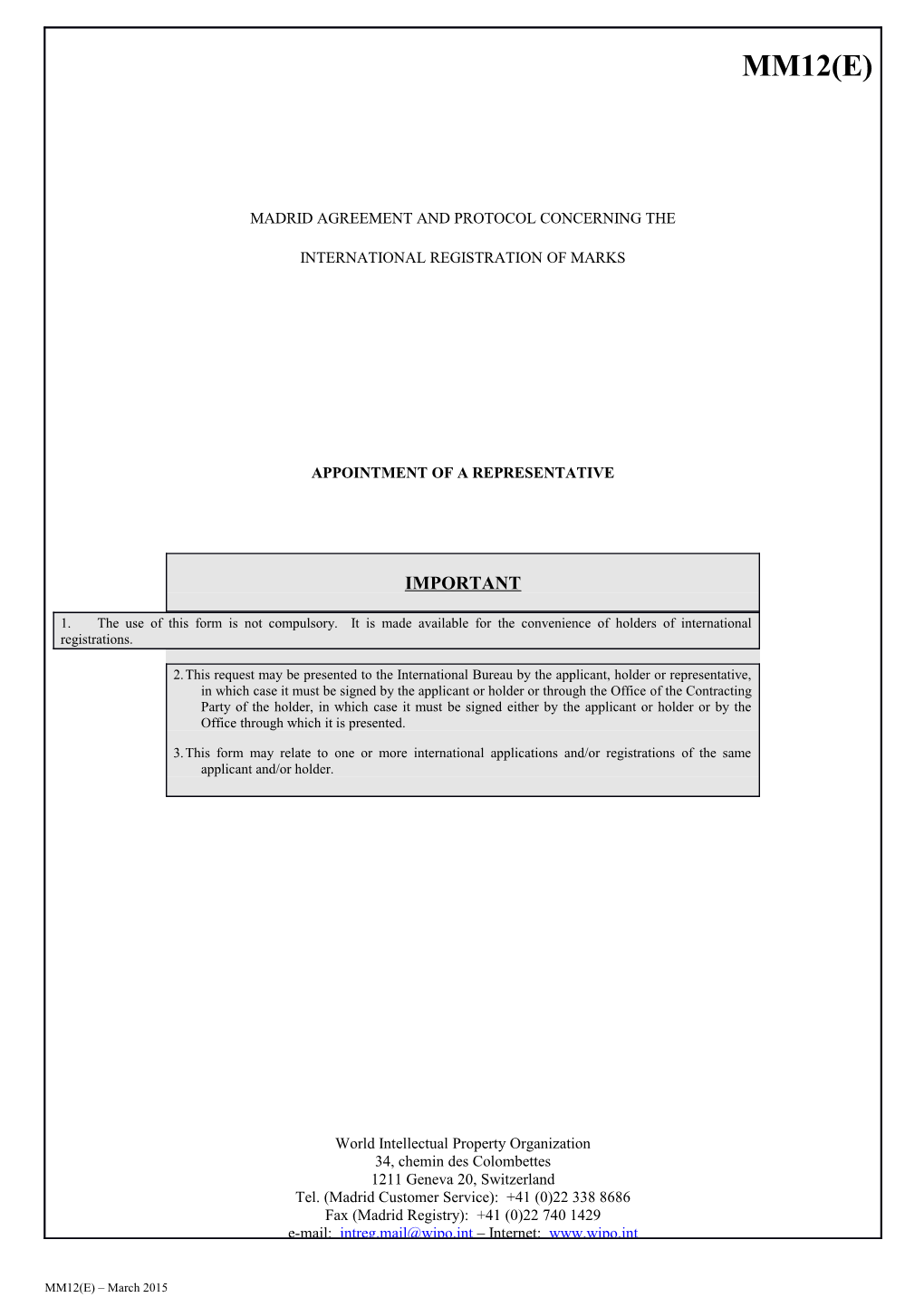 FORM/MM12 : Appointment of a Representative