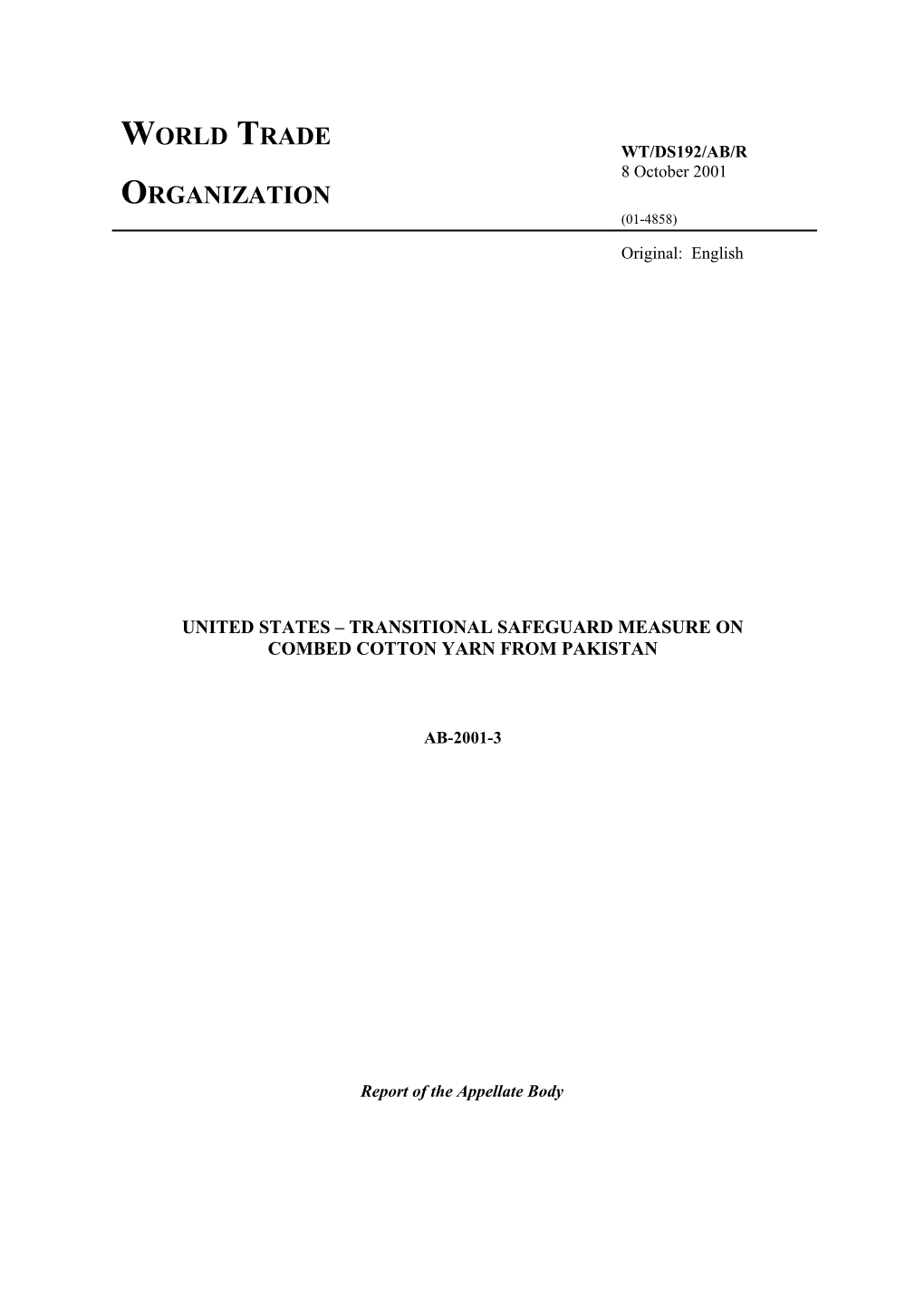 United States Transitional Safeguard Measure On