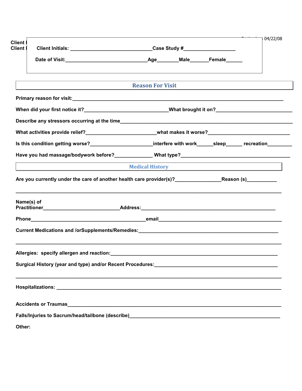 Confidential Intake Form