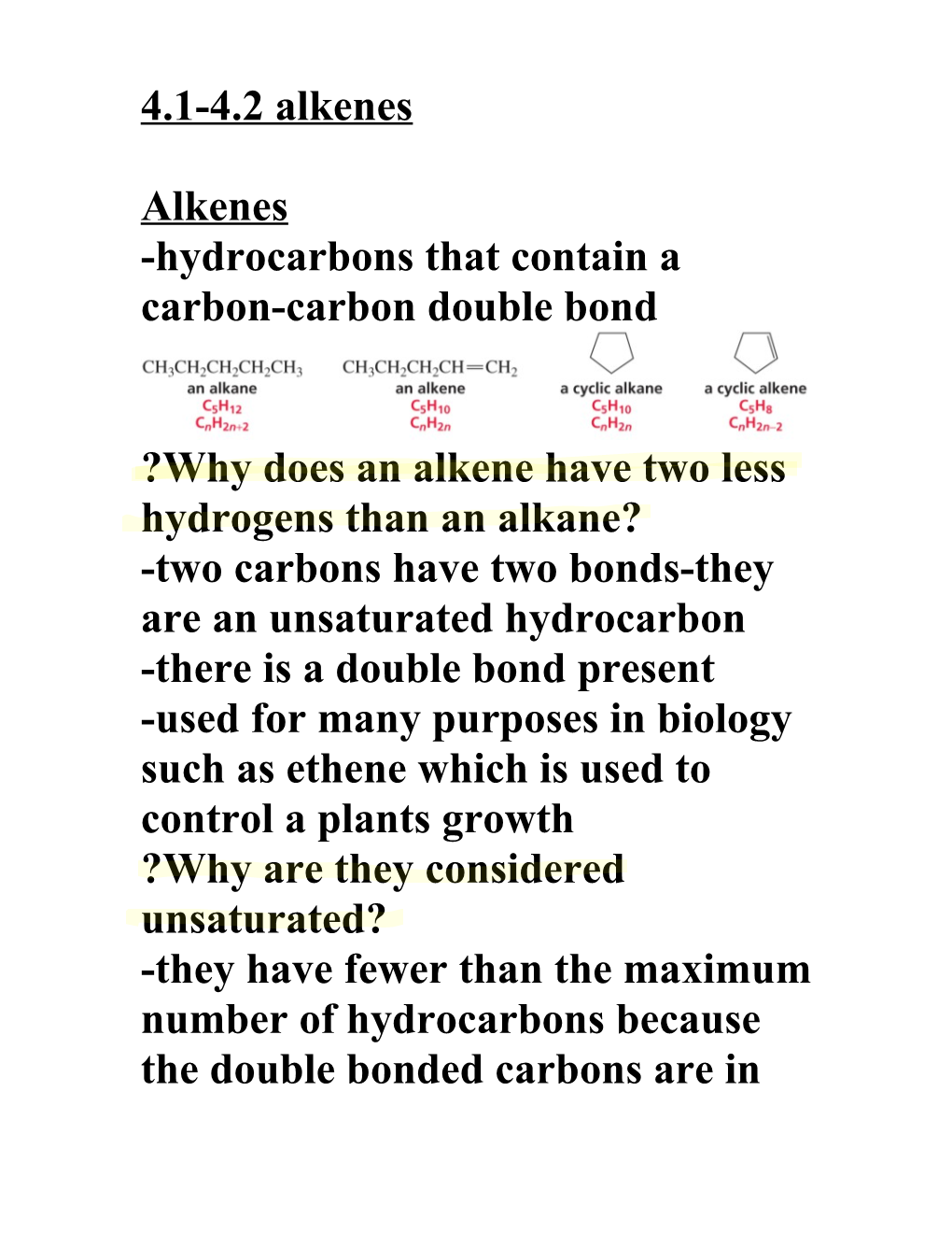 Hydrocarbons That Contain a Carbon-Carbon Double Bond