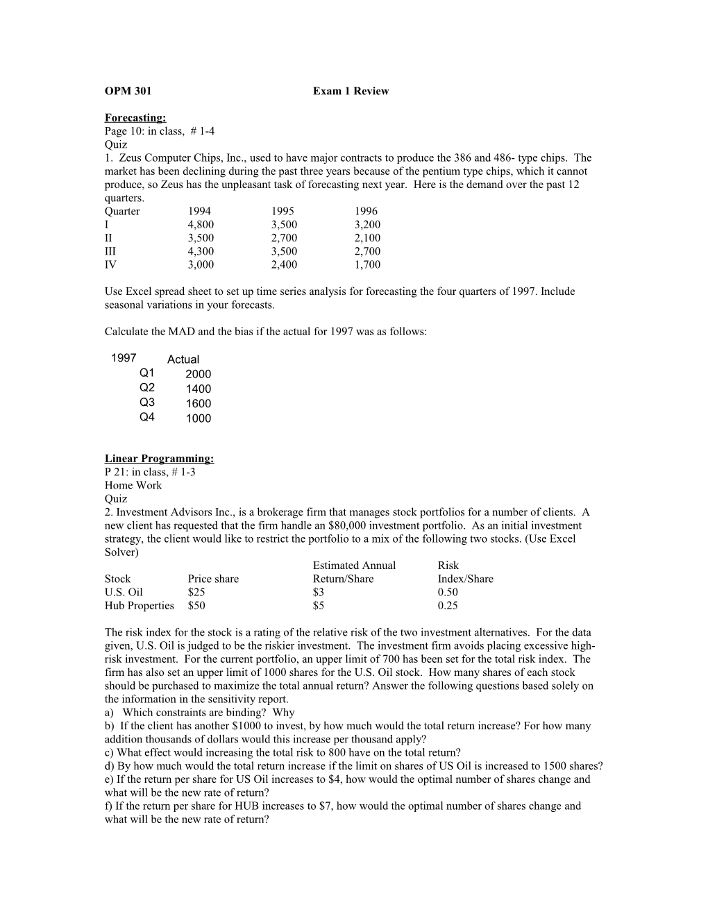 OPM 301 Exam 1 Review