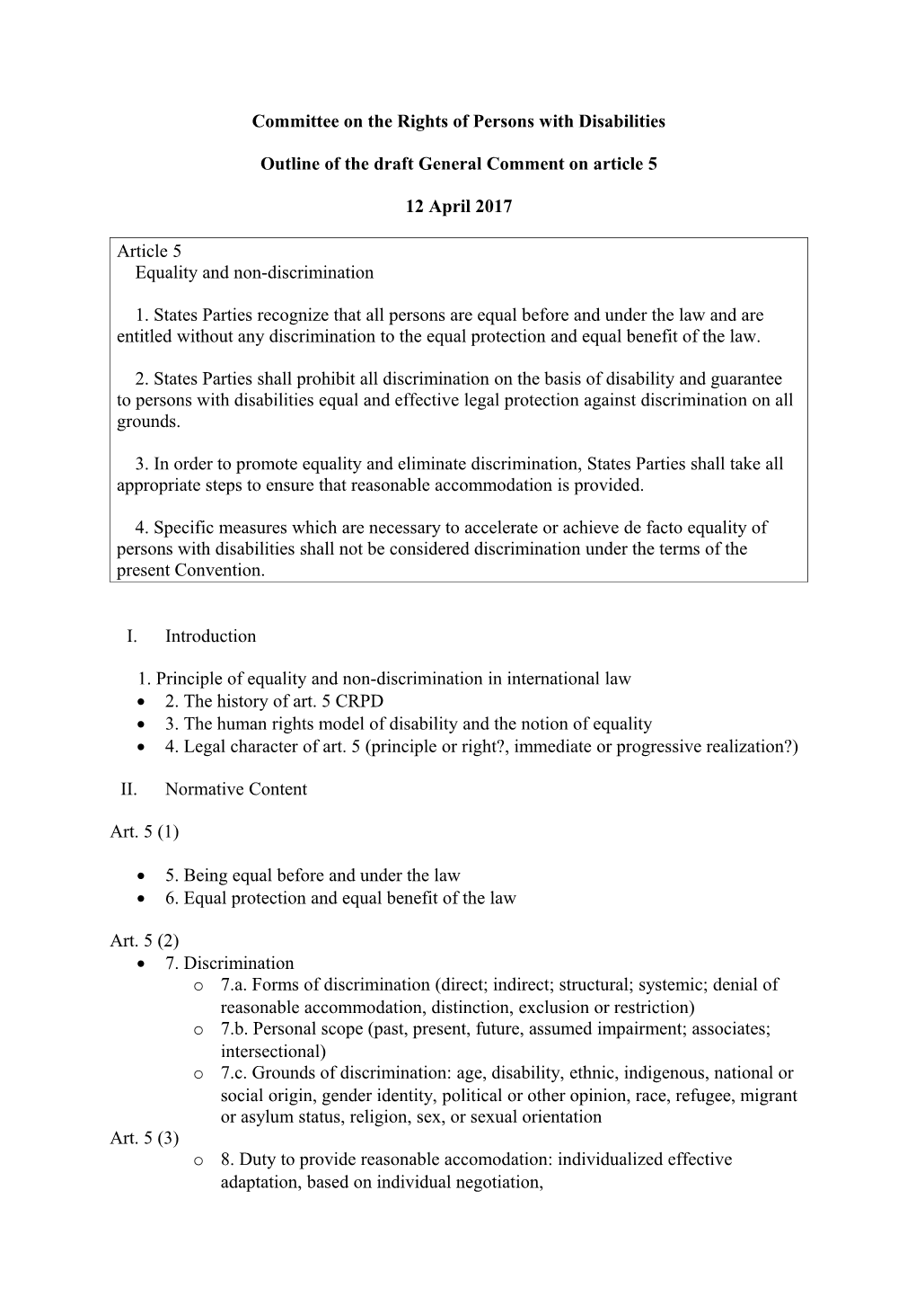 Final Outline GC Article5and Non Discrimination