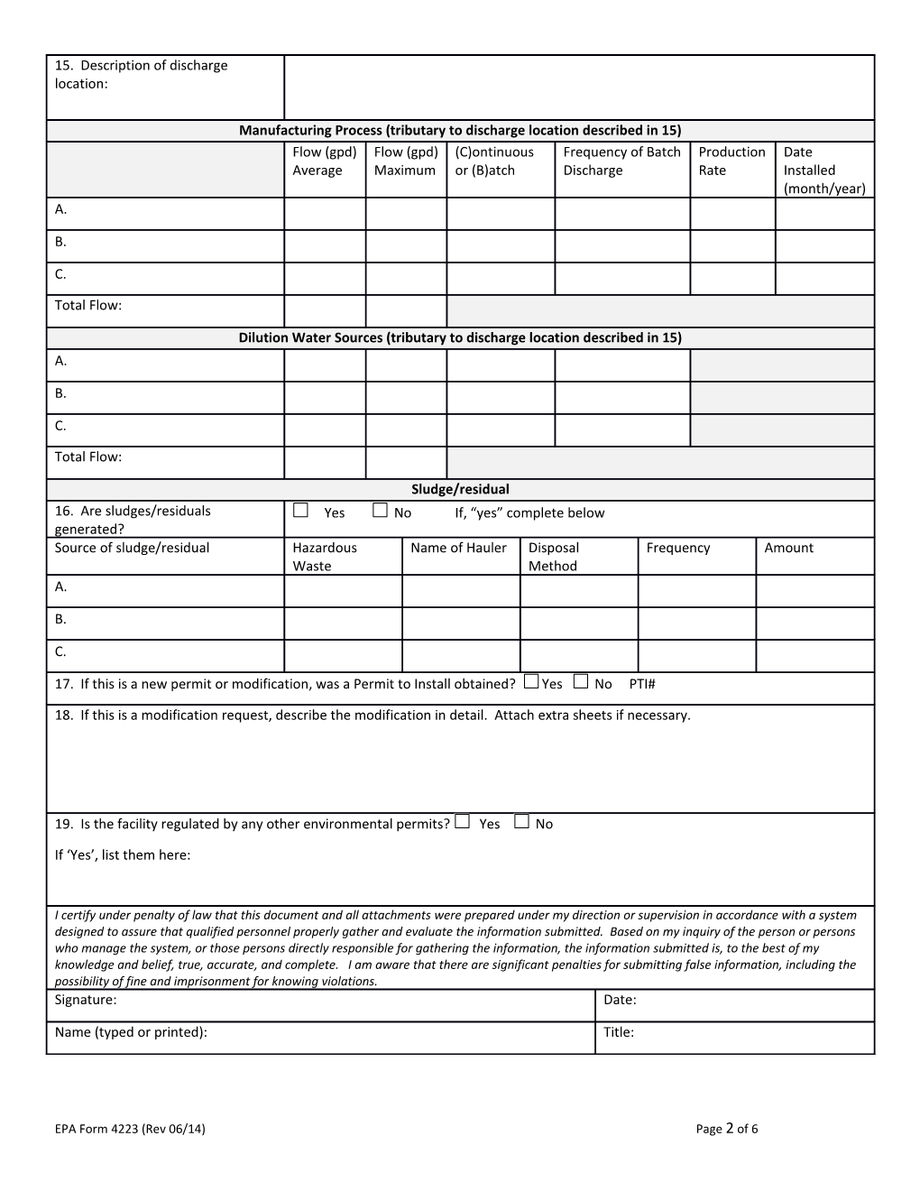 Indirect Discharge Permit Application Sampling Report Form