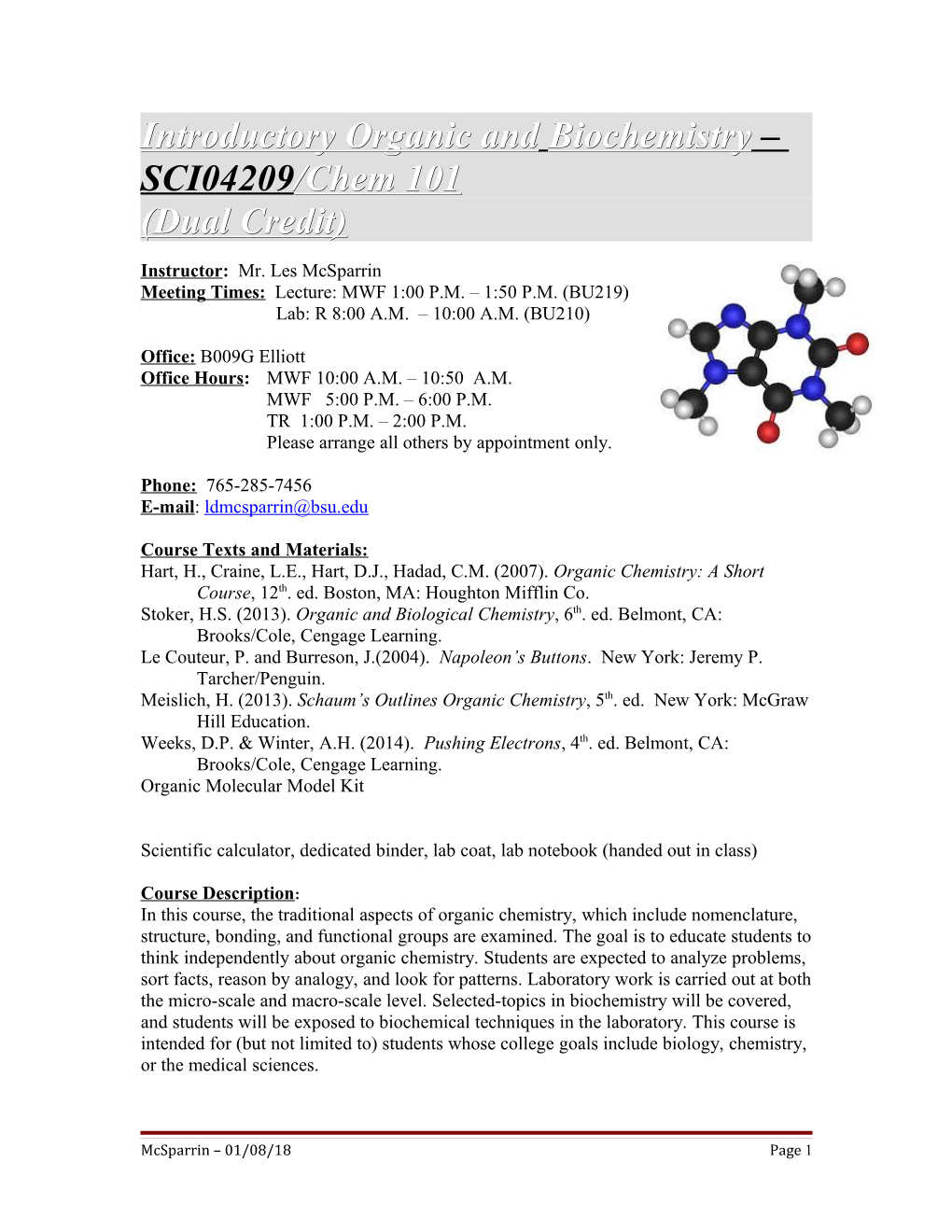 Introductory Organic and Biochemistry SCI04209/Chem 101