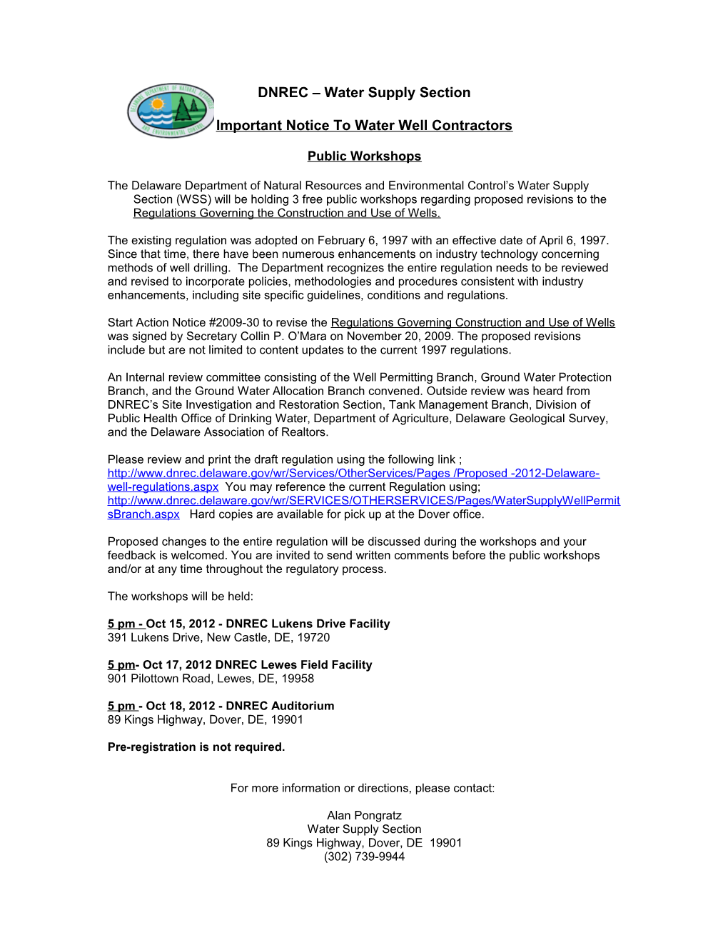 DNREC Water Supply Section