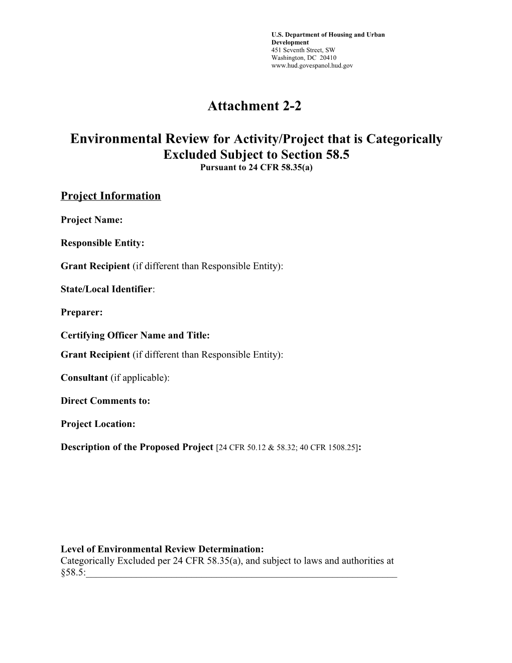 Part 58 Environmental Review - CEST Format
