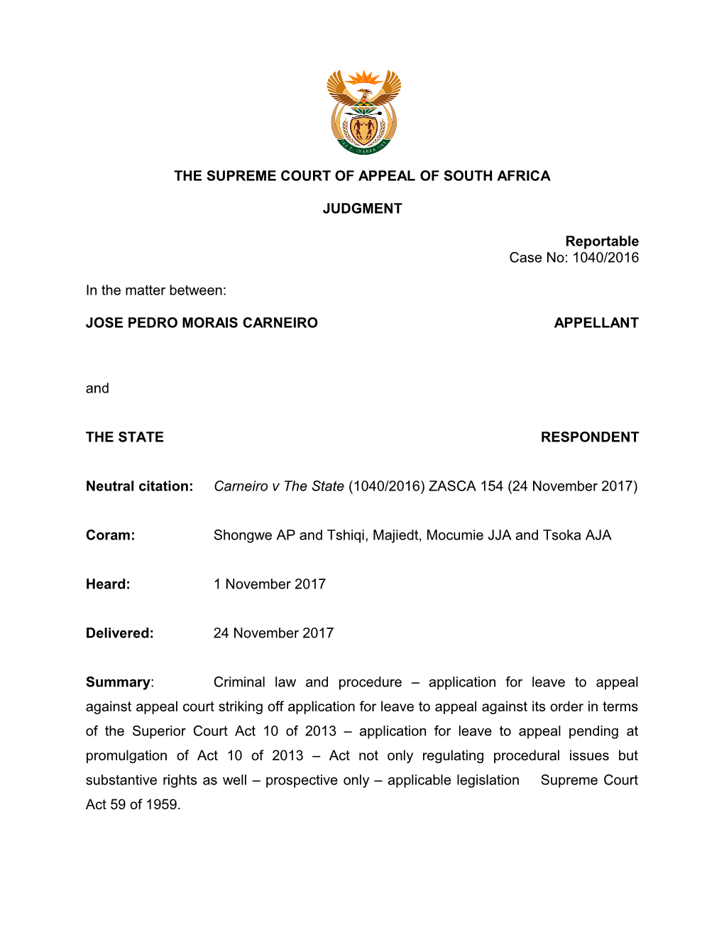 The Supreme Court of Appeal of South Africa s14