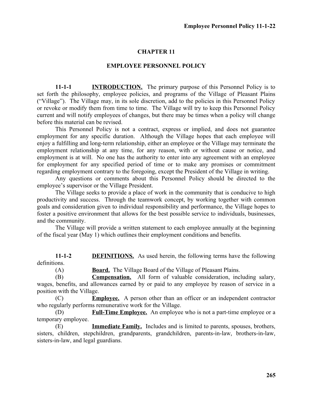 Employee Personnel Policy 11-1-22