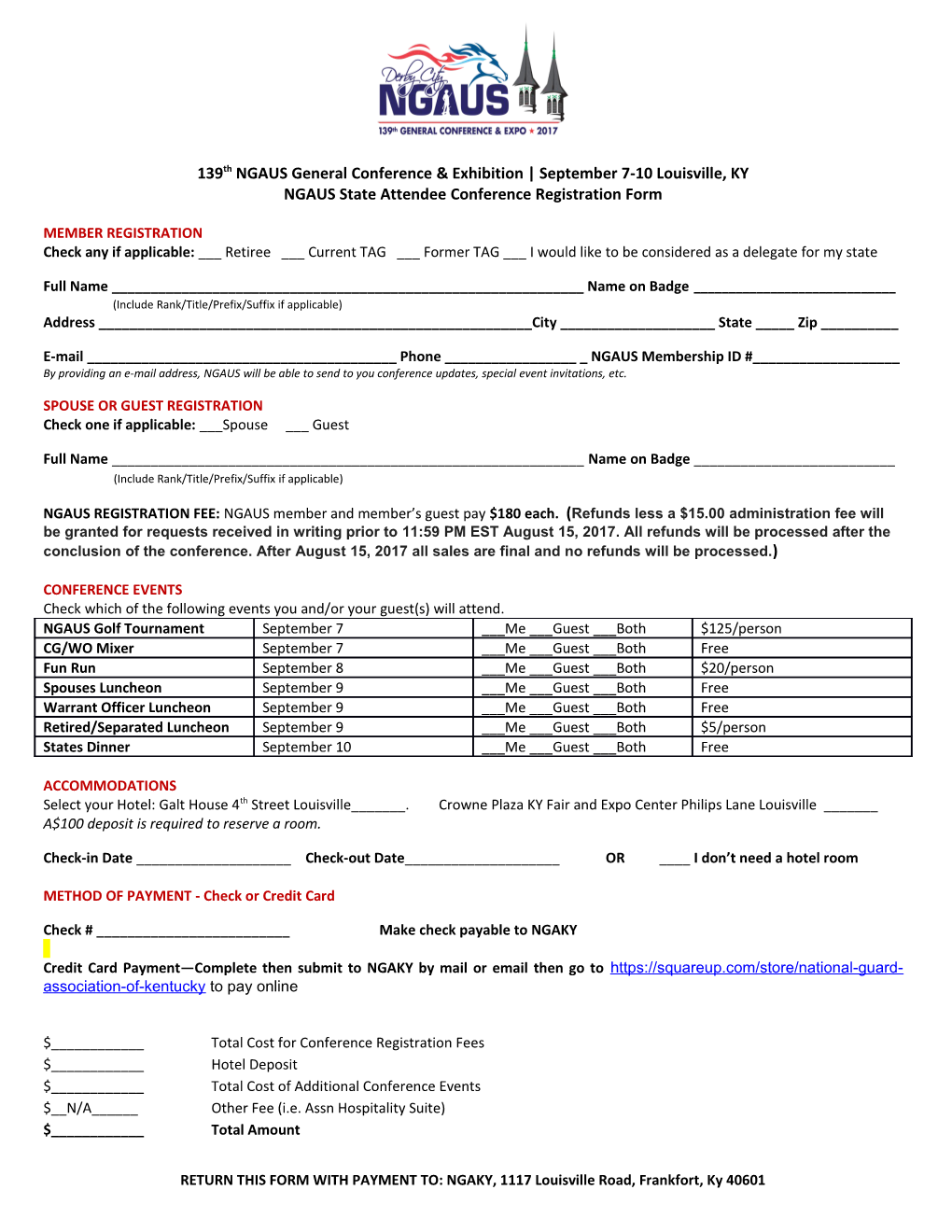 NGAUS State Attendee Conference Registration Form
