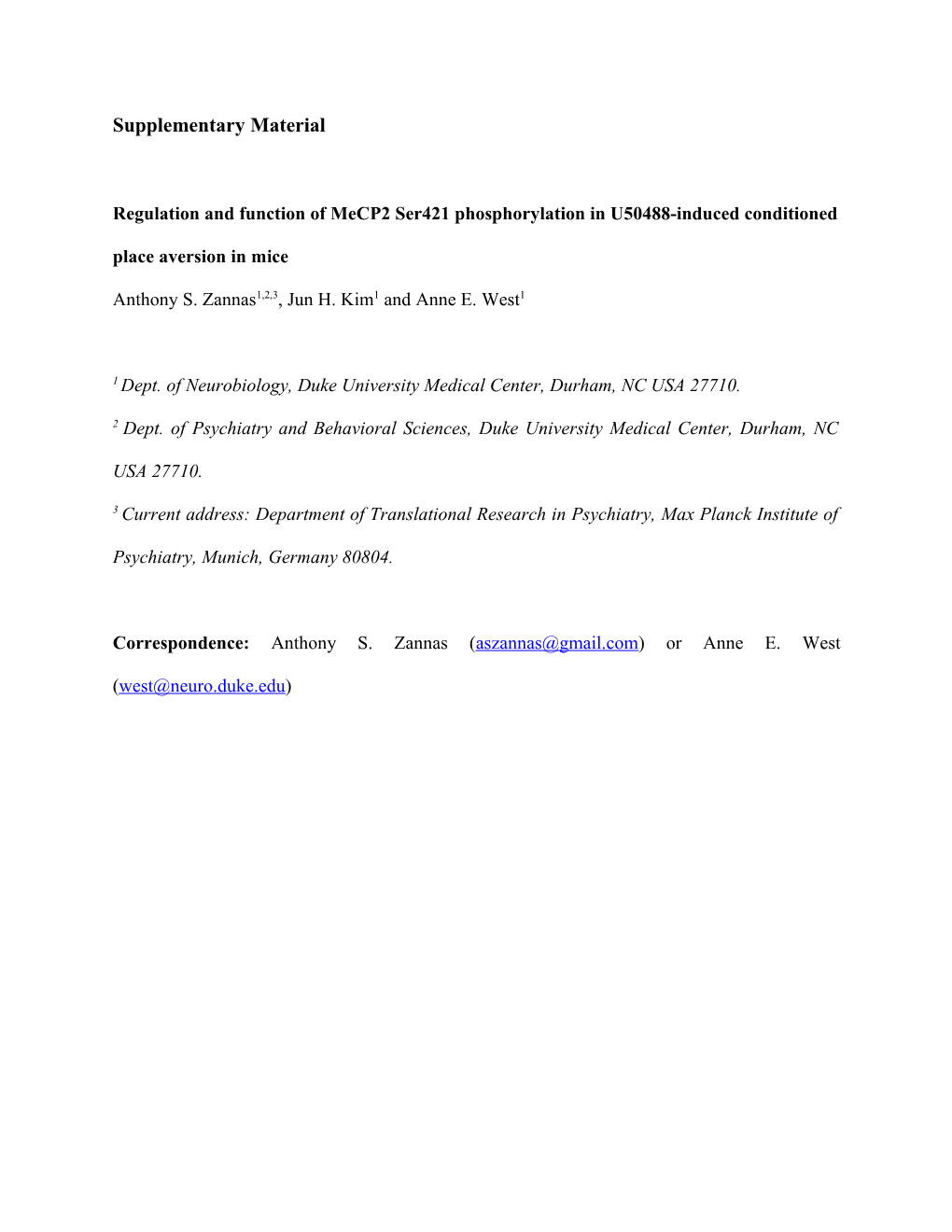 Regulation and Function of Mecp2 Ser421 Phosphorylation in U50488-Induced Conditioned