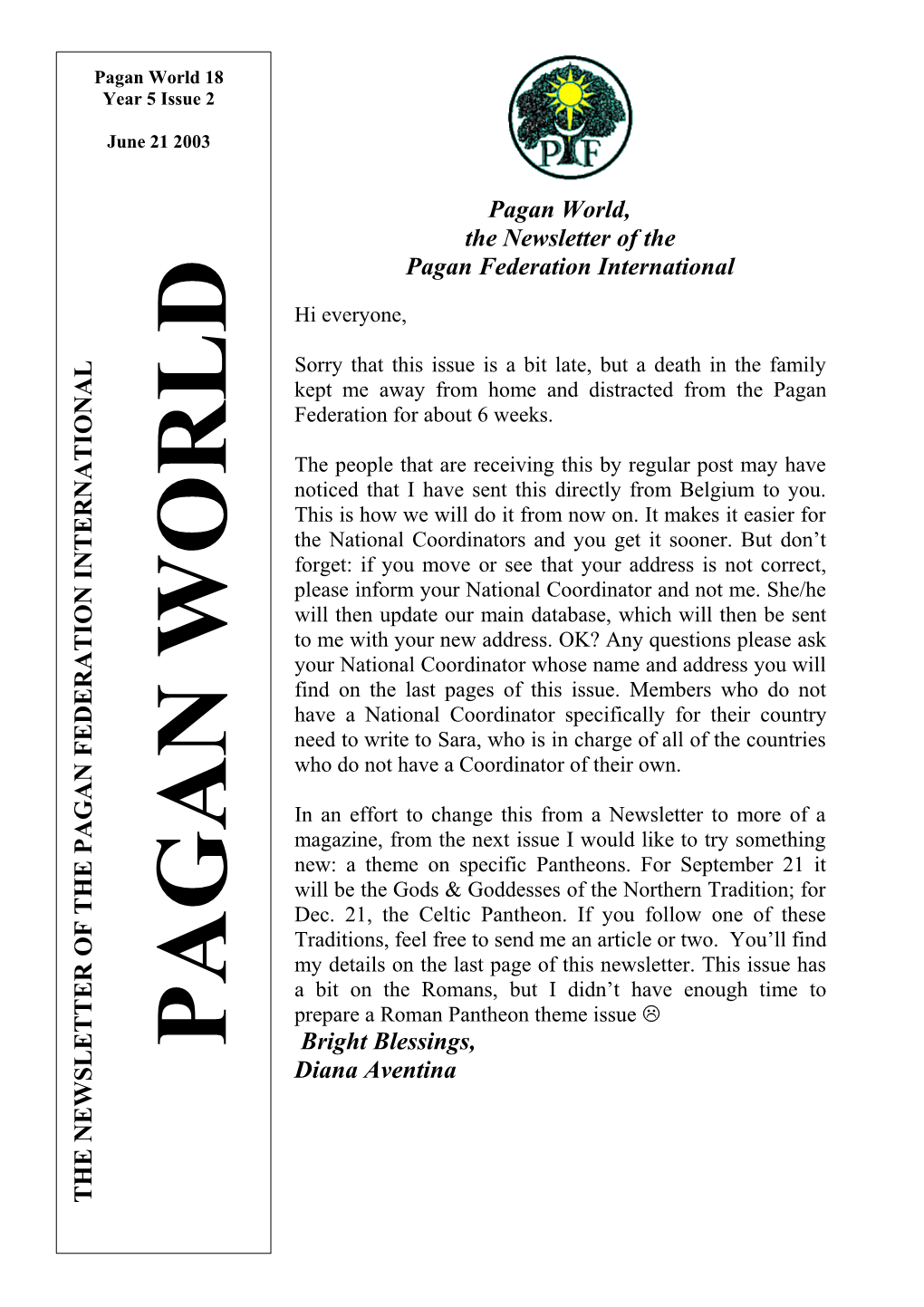 Pagan World the Newsletter of the Pagan Federation International s1