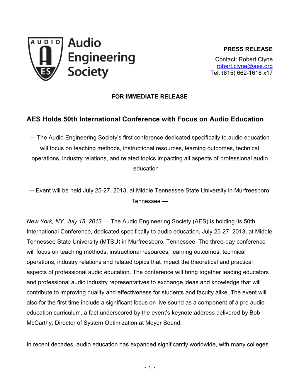 AES Holds 50Th International Conference with Focus on Audio Education