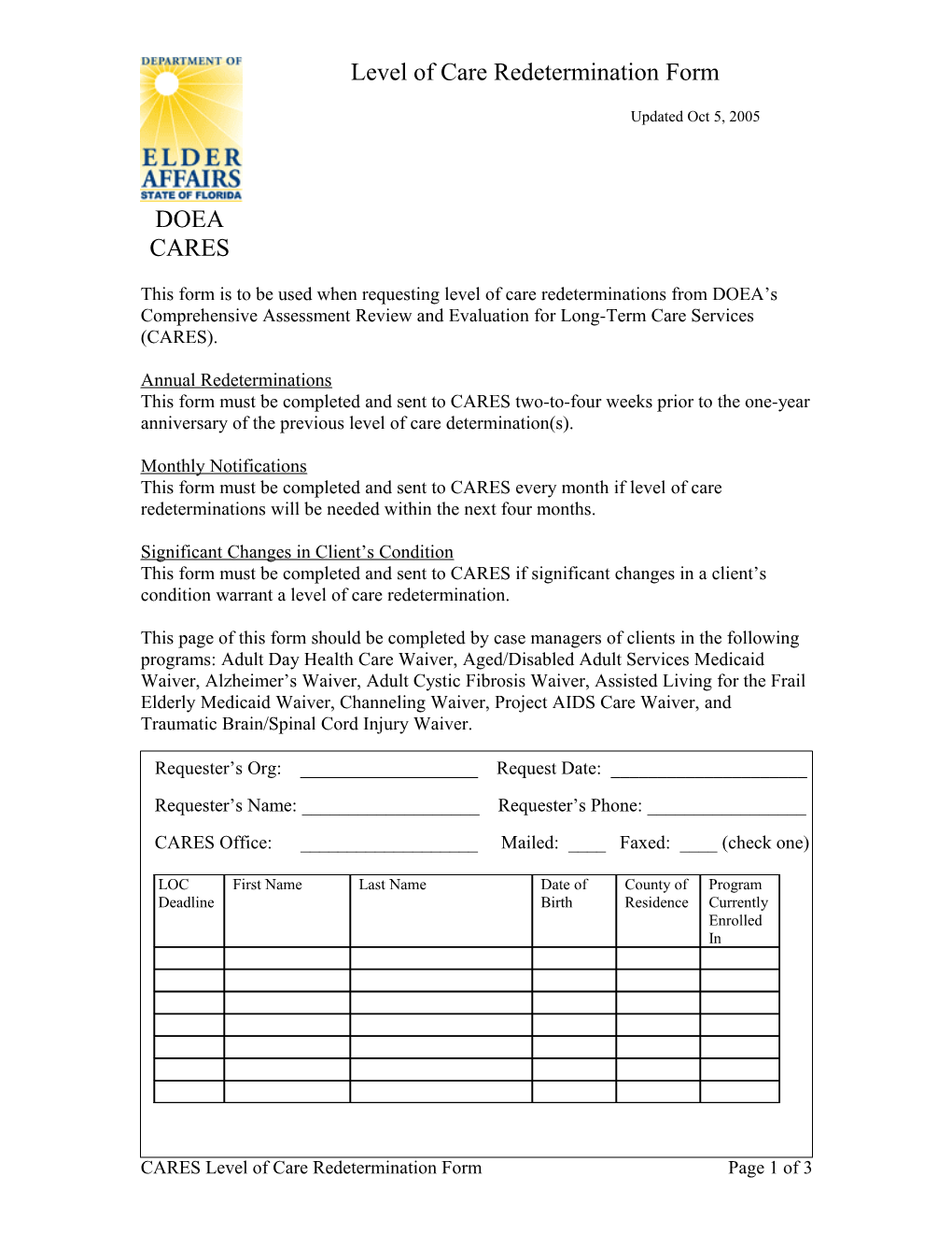 Level of Care Redetermination Form