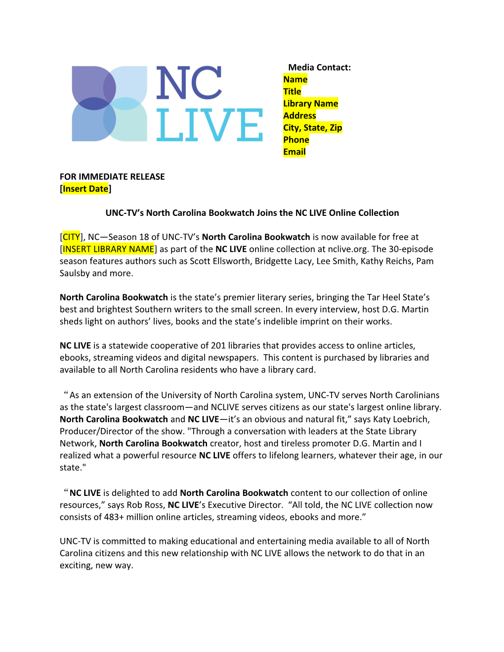 UNC-TV S North Carolinabookwatch Joins Thencliveonline Collection