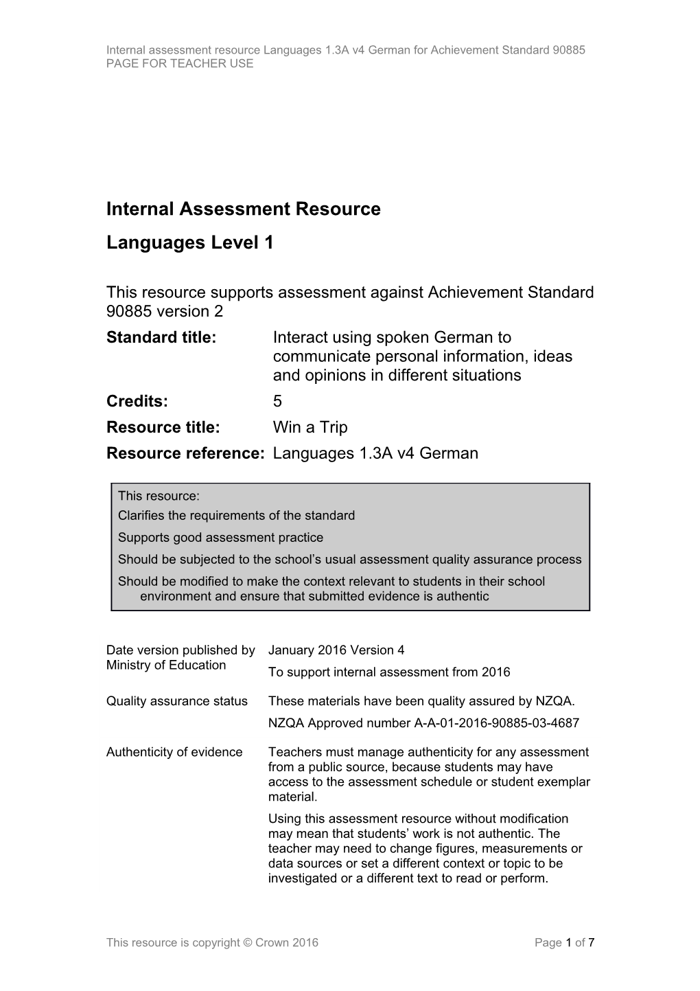 Level 1 Languages Internal Assessment Resource s1