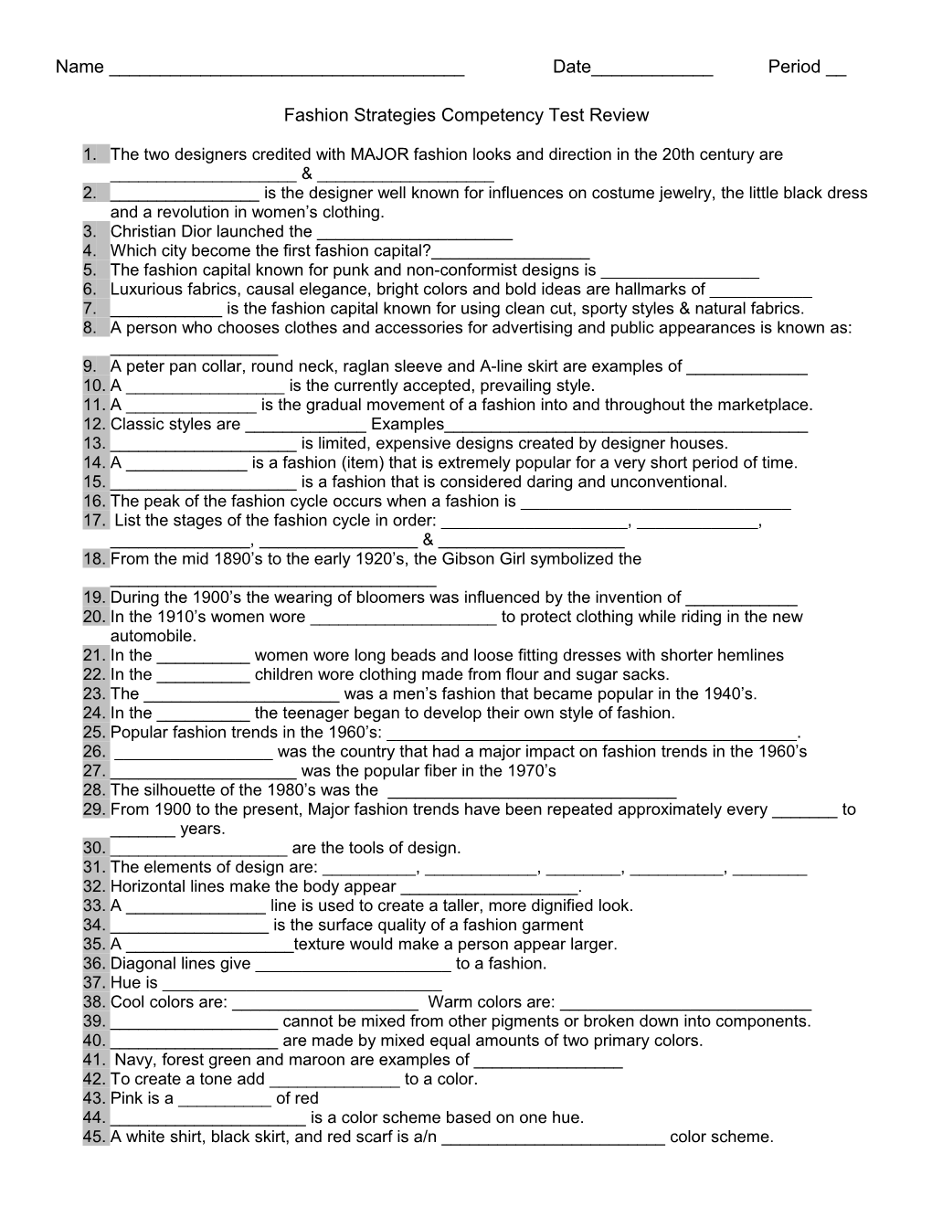 Fashion Strategies Competency Test Review