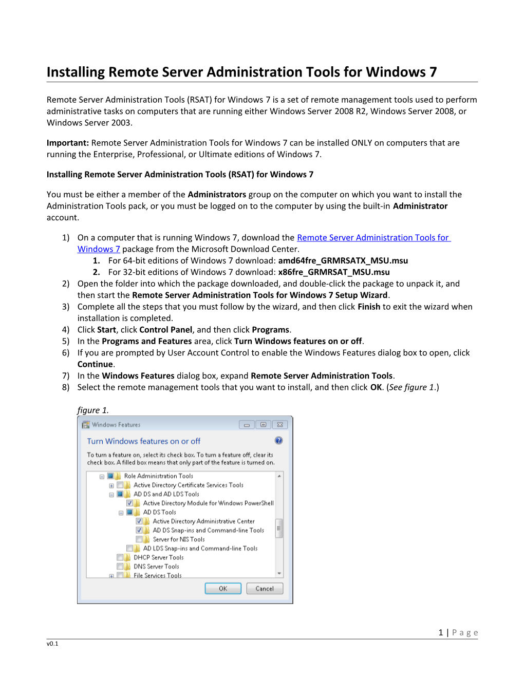 Installing RSAT Tools for Windows 7V01