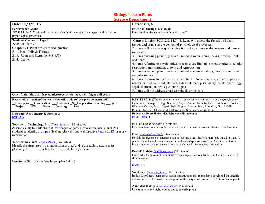 Biology Lesson Plans s2