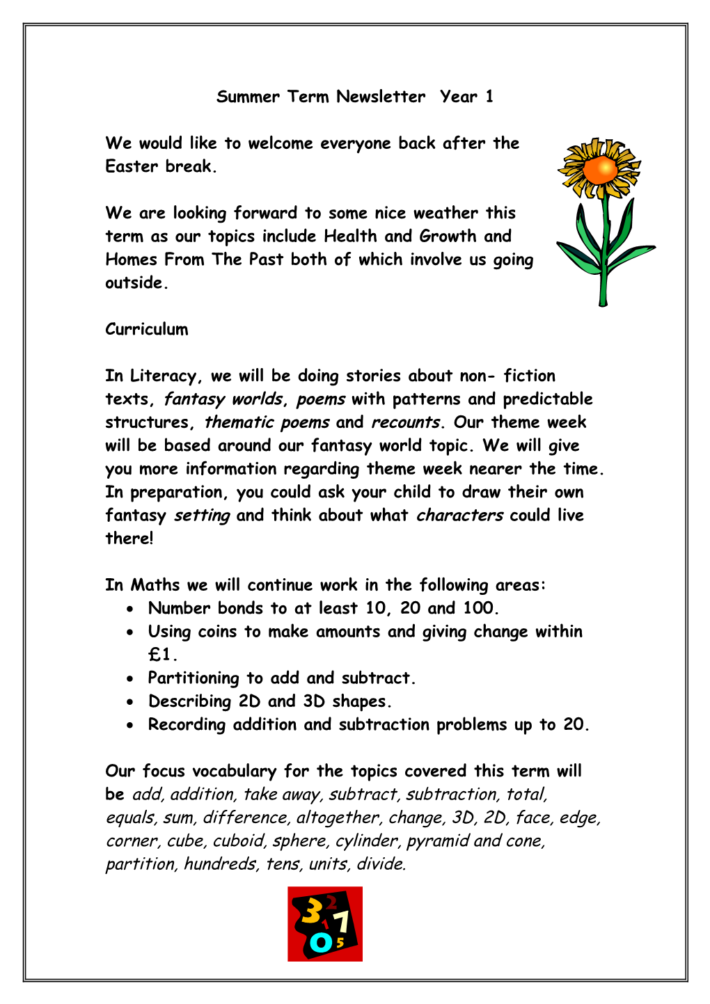 Summer Term Newsletter Year 1