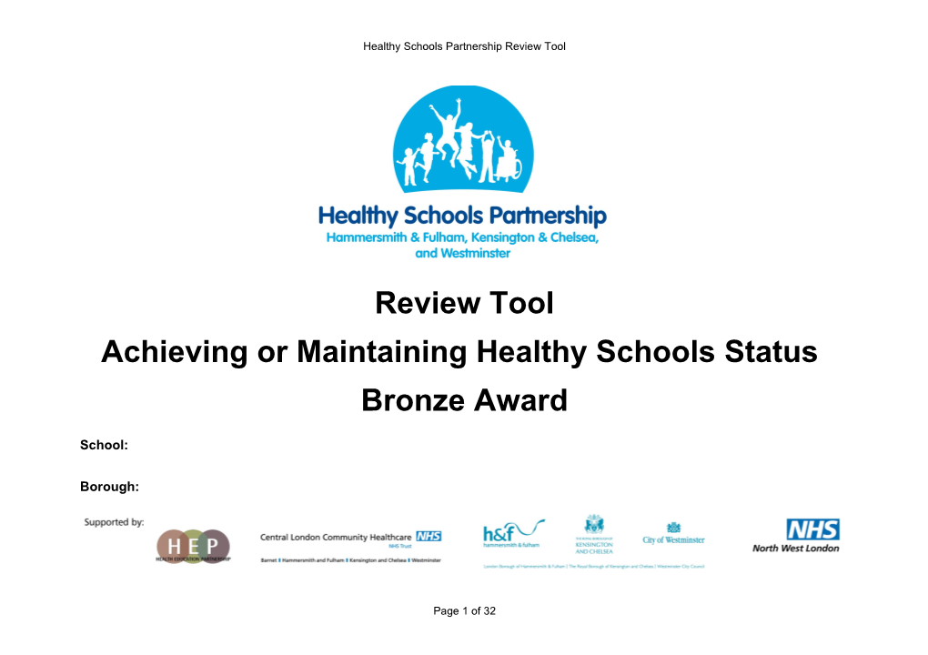 Healthy Schools London Review Tool
