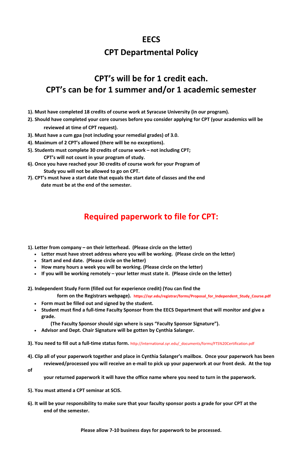 CPT S Can Be for 1 Summer And/Or 1 Academic Semester
