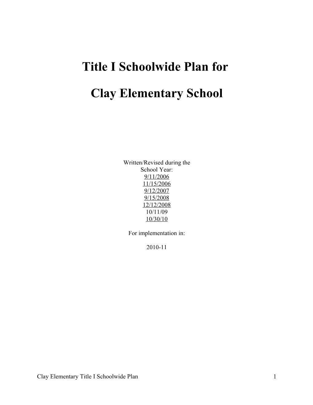 Title I Schoolwide Plan For