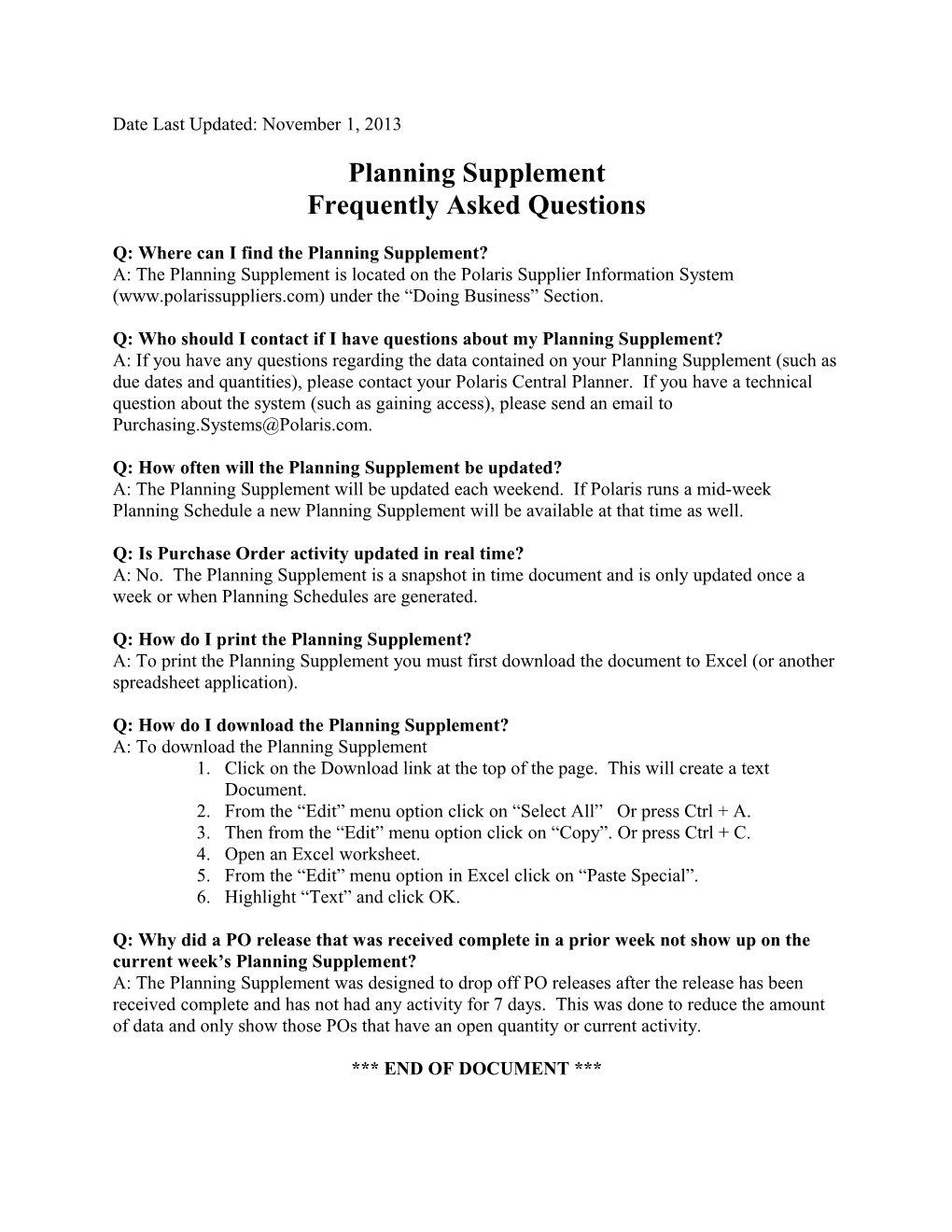 Q: Where Can I Find the Planning Supplement?