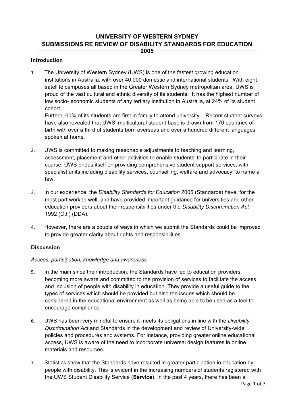 Submissions Re Review of Disability Standards for Education 2005