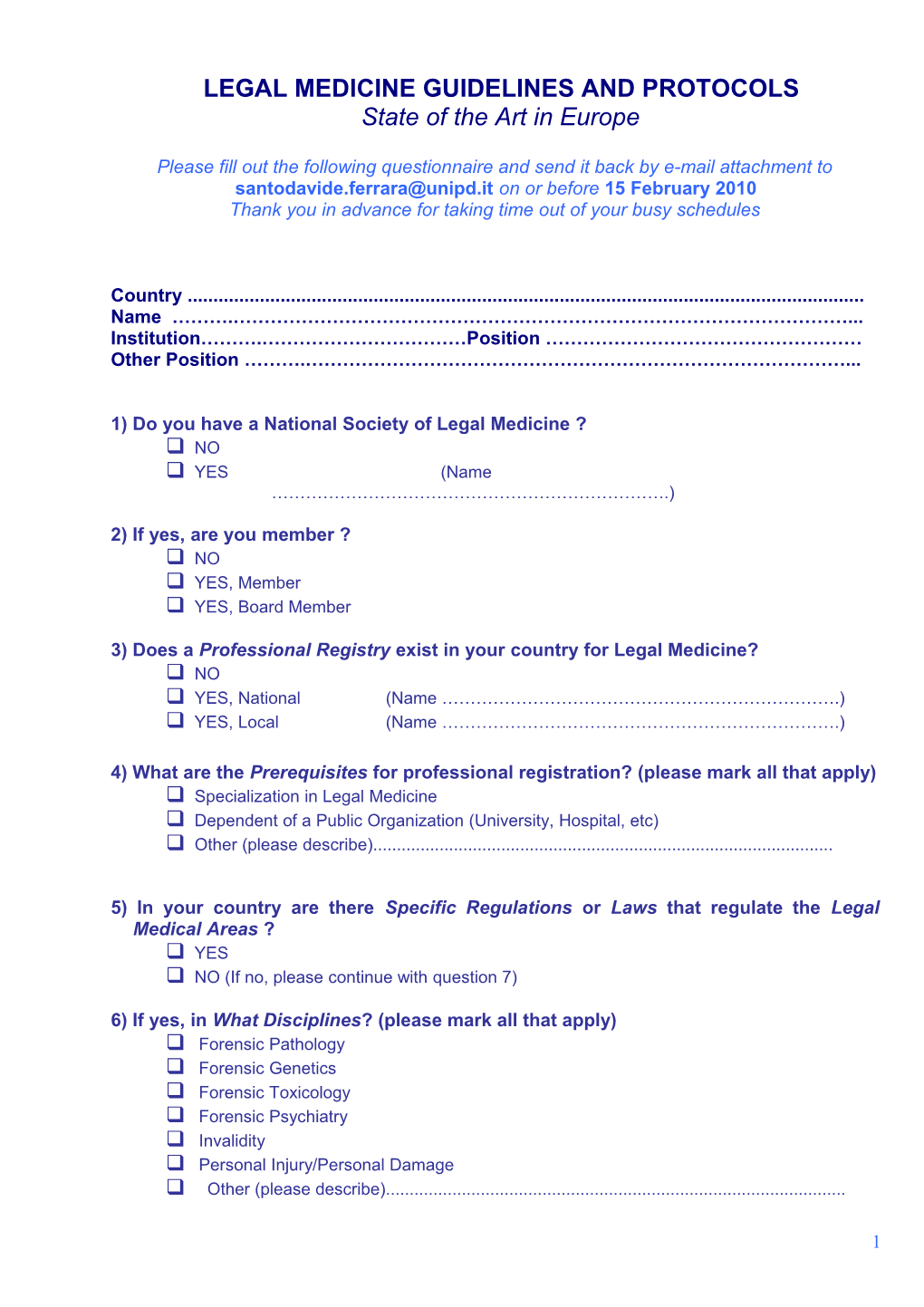 Legal Medicine Guidelines and Protocols